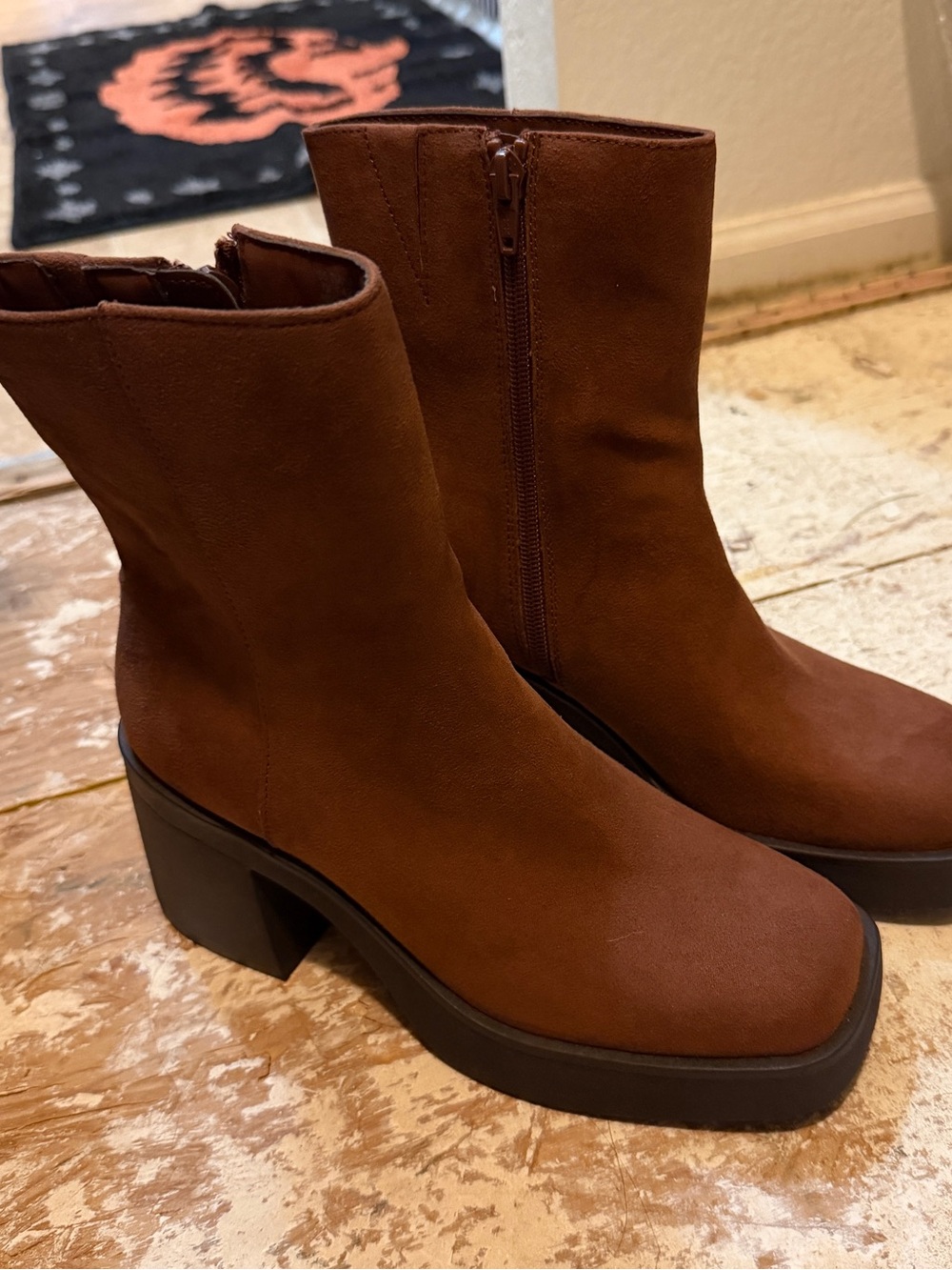 Sun + Stone Tianna Russet Mid Calf Brown Heeled Boot Size 7